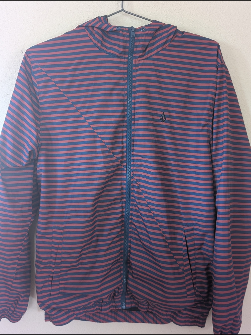 Volcom Red and Blue Striped Windbreaker Jacket S